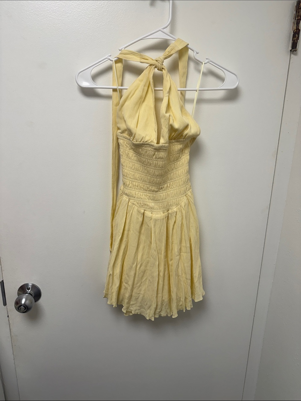 Garage Pale Yellow Halter Smocked Mini Dress - Picture 7 of 9